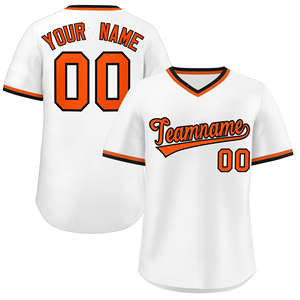 Camiseta de béisbol blanca personalizada para hombre, uniforme de equipo con ribete naranja, camiseta deportiva de manga corta con cuello en V y número de nombre - Product Image 1