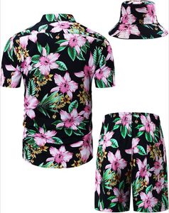 Mens Summer Vintage Breathable Hawaiian <b>Shirt</b> and Shorts with Bucket Hat OEM 3PCS Custom Spandex/Cotton Beach Set for <b>Resort</b> - Product Image 2
