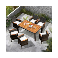Ensemble de table à manger moderne de luxe, best-seller, avec coussins de siège, en rotin/osier, 8 places, durable, non empilable, pour l'extérieur