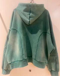 Sweat à capuche streetwear pour homme personnalisé, hiver, sans cordon, polaire vintage, double couche, délavé au soleil, poches, lavage à l'acide, uni, 3D à capuche - Product Image 5