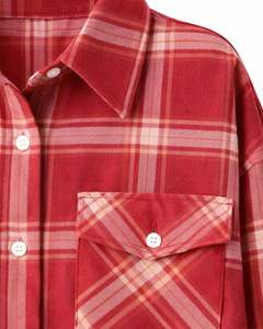 Camisa Oversize a Cuadros para Mujer, Roja, Manga Larga, Casual, de Franela, con Bolsillos, Túnica Suave para Otoño e Invierno, Venta al por Mayor - Product Image 5