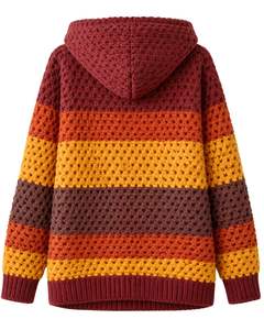 Pull à capuche en tricot rayé multicolore personnalisé pour femmes, pull d'hiver, sweat à capuche en crochet épais, chaud, décontracté, surdimensionné, streetwear - Product Image 2