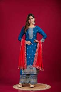 Indian Women's Trendy Anarkali Kurti Gown Dupatta Wedding Suit Long Banglory <b>Silk</b> with Embroidery for Party Wear - Product Image 4