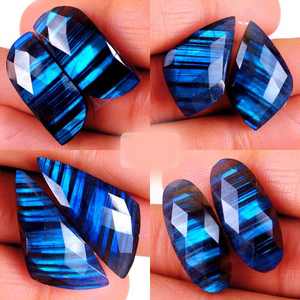 Paire de Labradorite Naturelle en Gros pour la Fabrication de Bijoux, Paire de Labradorite Facettée pour Boucles d'Oreilles, Cabochon Plat à Dos Plat, Arc-en-ciel, Fait Main - Product Image 2