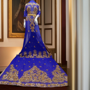 Elegante Vestido de Noche Azul de Algodón Bordado Antiestático para Mujer, Sin Mangas, Vestido Formal de Lujo, Inspirado en el Medio Oriente, Especial - Product Image 4