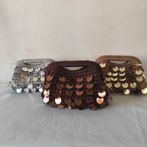 Crochet New Style Autumn Handmade Woven Multi-Color <b>Sequin</b> Polyester Cloth Clip Clutch <b>Bag</b> Urban Simplicity Model A77 Daily Use - Product Image 2