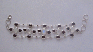 Shah Gems Women's Natural <b>Rainbow</b> Moonstone and Garnet <b>Bracelet</b> 925 Sterling Silver Crystal Bangle - Product Image 1