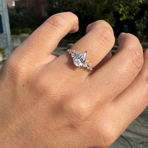 Teardrop Pear Shaped Lab Grown Diamond Engagement Ring 1.20 Ct SI2 Clarity 14K Solid Gold Prong Setting For <b>Jewellery</b> Making - Product Image 1