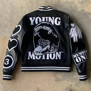 Veste universitaire en cuir courte style bomber de baseball avec patchs brodés en chenille pour hommes, vente en gros du fabricant - Product Image 6