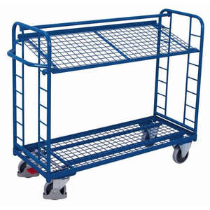 Variofit Metal <b>Shelf</b> Cart with 2 <b>Wire</b> Mesh and Thermoplastic Rubber Tires - Product Image 1