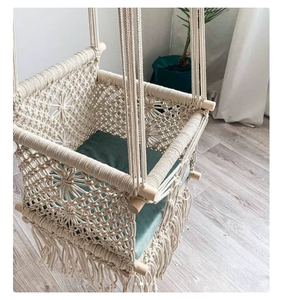 Columpio de macramé moderno para bebé, columpio doble de algodón teñido a mano, natural, estilo cuna, para dormir junto a la cama del bebé - Product Image 2