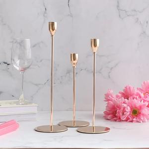 Nouveau or fini mariage décorer Vintage métal candélabres centres de table cône laiton bougie bâton pilier support décor de table - Product Image 3