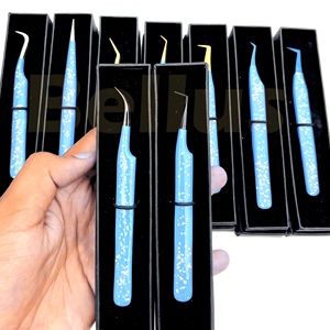 Pinzas de pestañas de acero inoxidable con punta de color Herramienta de extensión de pestañas de alta precisión con logotipo personalizado para salón y uso personal - Product Image 2