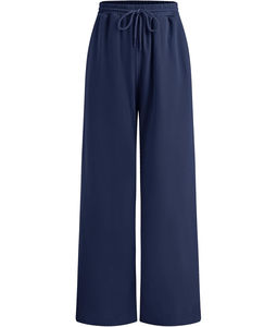 Pantalones Deportivos de Mujer OEM 2026, Cintura con Cordones, Pierna Ancha, 100% Algodón, Cintura Alta, Color Sólido, Ropa de Invierno, Logotipo Personalizado, MOQ Bajo, Frente Plano - Product Image 1