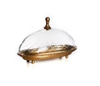 Support à gâteau ovale en métal doré de luxe, écologique, résistant au four, avec dôme en verre, plateau élégant pour gâteaux et pâtisseries, pour embellir la décoration de fête