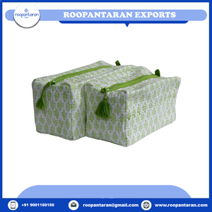 Sacs à cosmétiques en gros, bloc de main indien, coton imprimé, matelassé, ensemble de 2 sacs à cosmétiques en coton rembourré, à vendre - Product Image 3