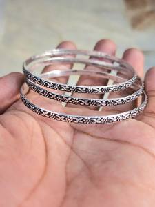 Sterling Silver Plated 3 of Set Flower Texture Vintage Bahamian Bangle Stackable <b>Bracelet</b> For Women Fashion Jewelry Wholesale - Product Image 6