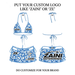 Premium 220 GSM 100% Polyester Blue <b>White</b> Solid Plunge Neck High Waist Removable Padded <b>Bikini</b> <b>Set</b> Digital Print Custom Logo - Product Image 1