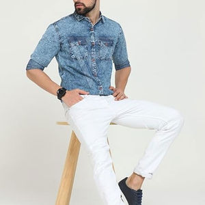 Camisa Vaquera de Mezclilla para Hombre, Superventas 2025, 100% Algodón, Secado Rápido, Cuello Camisero, Logotipo Personalizado, Estilo Veraniego, Moda - Product Image 4