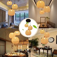 Rétro Rustique Bambou Osier Rotin Lustre Plafonnier Suspendu pour Salon Chambre Ferme Restaurant Café Salon De Thé