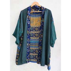 Kimono Boho de Talla Grande, Transpirable, Hecho a Mano, de Seda, con Cuello en V, Estilo Patchwork, Estampado Indio, Largo hasta la Rodilla, Ropa de Estar por Casa - Product Image 1