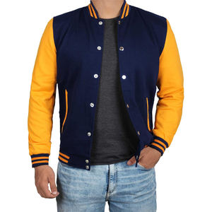 Chaqueta de bombardero con parches de logotipo personalizado, chaqueta universitaria de manga de cuero Bomber de hip hop informal vintage Letternan - Product Image 1