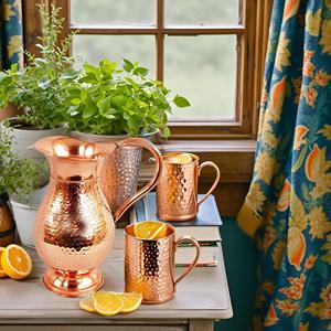 Pichet à eau en métal martelé en cuivre d'une capacité de 70 onces liquides, parfait pour les anniversaires, les mariages, la fête des mères, le cadeau de la fête des pères - Product Image 2