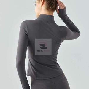 Chaquetas de fitness para correr con cremallera de manga larga para mujer Ropa de yoga transpirable - Product Image 2