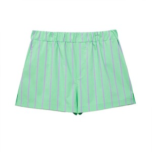 Ensemble deux pièces à la mode pour femmes Chemise rayée verte à simple boutonnage et short à taille élastique Ensembles de shorts pour femmes - Product Image 4