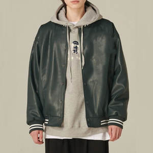 Veste Versity de style récent Veste Versity en cuir avec logo personnalisé Veste Versity en cuir noir unisexe unie pour hommes Veste Versity en cuir - Product Image 5