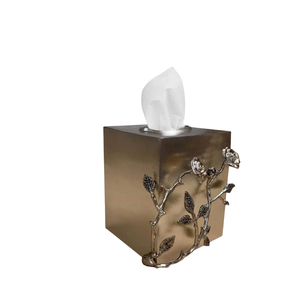 Modern Rectangle Hammered Metal Eco-Friendly <b>Tissue</b> <b>Box</b> with Floral Accents Wholesale Napkin Holder Customizable Table Accessory - Product Image 2