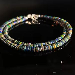 Collar de Plata de Ley 925 con cuentas de ópalo etíope multifuego de 4mm, joyería de piedra negra Natural lisa - Product Image 1