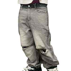 Pantalones Vaqueros Negros con Pedrería, Estilo Urbano, Corte Holgado, Brillantes, Jeans de Moda para Hombre, Casuales, Pierna Ancha, Personalizados, al por Mayor - Product Image 1