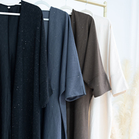 Abaya noire à pois brillants pour femmes, manches longues, col haut, longueur au sol, abaya modeste avec détails perlés