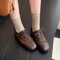 Nouvelles Chaussures Décontractées Polyvalentes pour Femmes, Imprimé Léopard, Contraste de Couleurs, Style Rétro, à Lacets, Collection Été 2026, Stock International