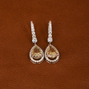 Pendientes de tuerca de lujo con diamantes cultivados en laboratorio de corte de pera amarilla, oro blanco sólido de 14KT, regalo de joyería personalizado con estilo a la moda para mujer - Product Image 4