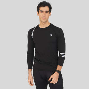 T-shirt décontracté à manches longues Triple Volt en noir, 100 % coton biologique, 200 grammes, compressé et doux, motif uni - Product Image 1
