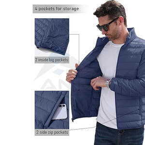 Chaqueta acolchada para hombre cálida y ligera con cuello levantado a prueba de viento repelente al agua abrigo de invierno aislado diseño de paquete fácil - Product Image 5