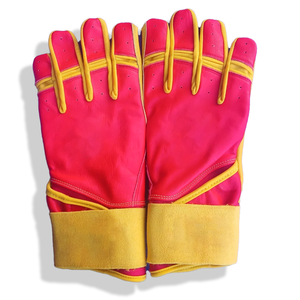 Gants de frappe de baseball professionnels QASWA SPORTS en cuir rouge et jaune avec support de poignet sécurisé, fermeture auto-agrippante, conception ambidextre - Product Image 2