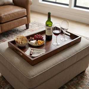 Plateau de service en bois avec base en rotin et poignées – Luxe moderne, compatible lave-vaisselle, pour fêtes, cuisine, salle à manger, plateau à charcuterie et fromages - Product Image 5