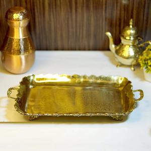 Bandeja de latón hecha a mano de lujo, plato de servicio de estilo antiguo con detalles intrincados Para Boda y decoración del hogar - Product Image 2