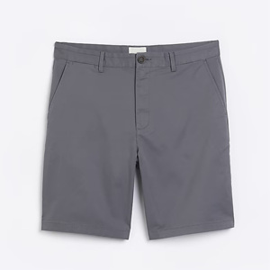 98% Cotton 2% Elastane Side Slip Pockets Belt Loops Button and Zip Fastening <b>Grey</b> Slim Fit <b>Chino</b> <b>Shorts</b> with Solid Pattern - Product Image 6