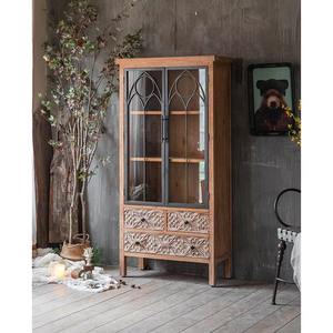 Armoire de rangement en bois antique de style campagnard avec 2 portes et 3 tiroirs, buffet multifonctionnel pour salle à manger, chambre et salle de bain - Product Image 2