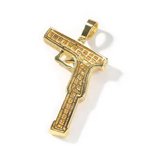 Collar con Colgante de Pistola Chapado en Oro Real, Unisex, con Incrustaciones de Circones Redondos y Cadena de Perlas, Accesorio de Joyería de Moda para Fiestas - Product Image 5