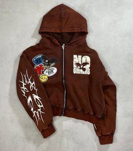 Sudadera con capucha personalizada, Jersey de algodón pesado de calidad con cremallera de doble vía, sudadera con apliques bordados desgastados - Product Image 3