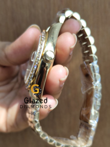 Hip Hop Style Stainless Steel Watch Brilliant Cut Lab Grown Diamonds Analog Dial Display Glass Charm for Touch Dazzling Elegance - Product Image 3