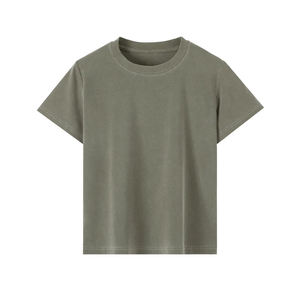 เสื้อยืดคอกลมสีพื้นเรียบง่ายสำหรับผู้ชายและผู้หญิง ขายส่ง เสื้อผ้าฤดูร้อนแขนสั้น 100% โพลีเอสเตอร์ - Product Image 1