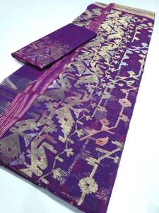 Trendy Purple Dhakai Jamdani Sharee Calidad de exportación para mujeres JAMDANI FABRIC Blue GREEN Golden Sky Blue de Bangladesh - Product Image 5