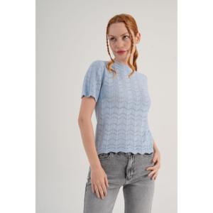 Blusa de Viscosa de Manga Corta Tejida para Mujer, Color Azul Bebé, Venta al Por Mayor, Talla Estándar - Product Image 1