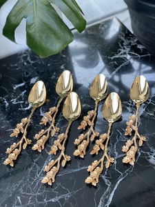 Cuchara de cena con mango de rama de flores y hojas brillantes de plata esterlina vendedora caliente para bodas, Navidad, hoteles, restaurantes y fiestas - Product Image 5